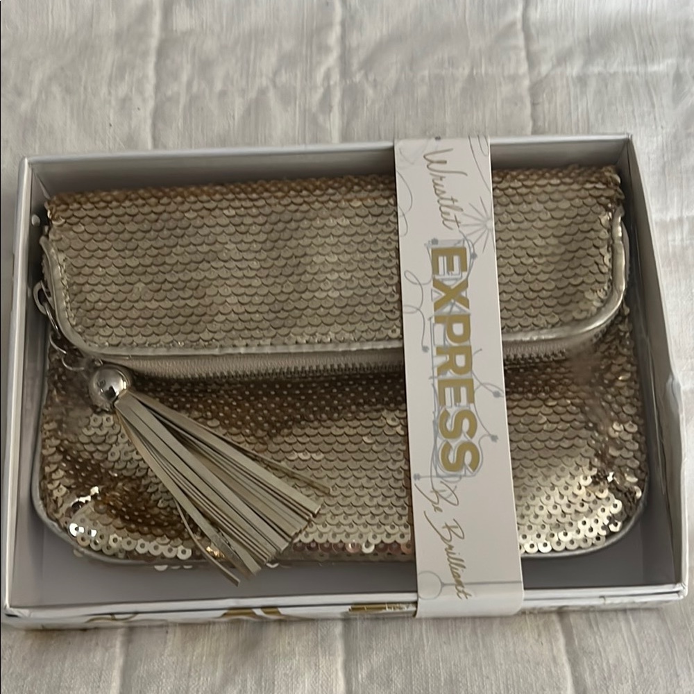 Express Gold Textured Clutch with Tassel